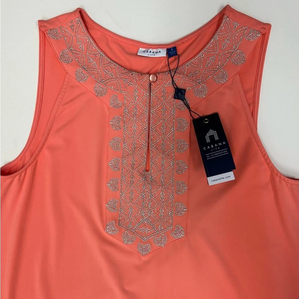 Cabana LifeCoral Sleeveless Dress with Embroidered Details - Picture 3 of 5